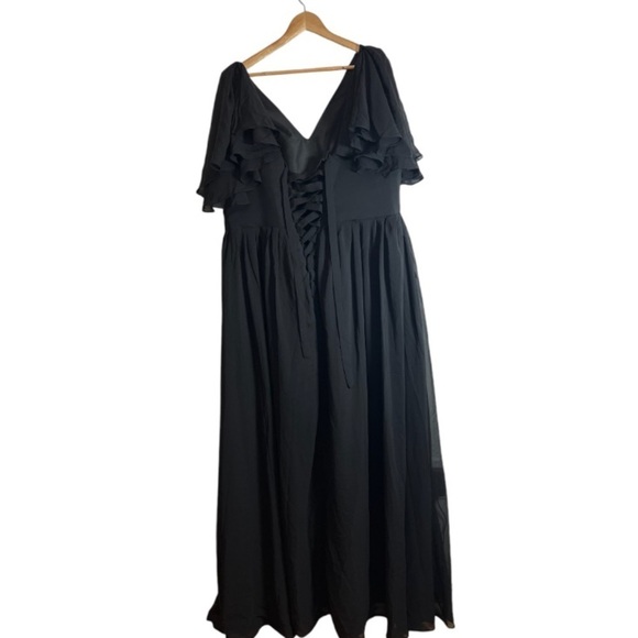 Loyeloy V Neck Chiffon Short Sleeve High Slit Pleated Front Formal Bridesmaid 22 - Picture 2 of 11